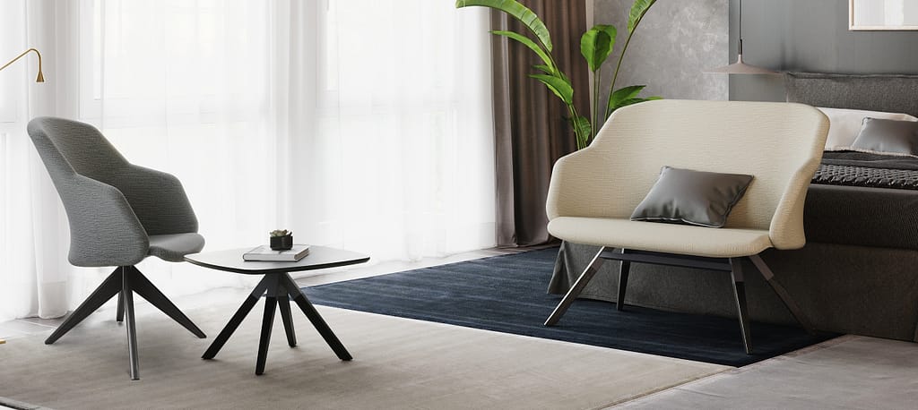 Loungbord A.cross med stol och soffa Junea