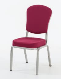 Stapelbar stol - Cello 58/2 med röd klädsel och silverfärgard stolsram.