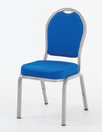 Stolsmodell Cello 58/3 med blå klädsel och silverfärgard stolsram.