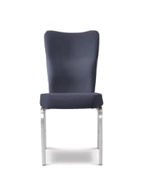 Vario - stapelbar stol 21/7 samt Vario 21/7 med toprail. Modlelerna med svart respektive rött tyg och silverfärgad stolsram.