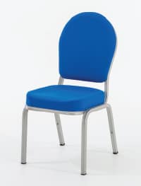 Stapelbar stol - Cello 58/1 med blå klädsel och silverfärgard stolsram.